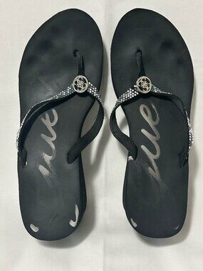 Guess - Women’s Black Rhinestone Wedge Flip Flops